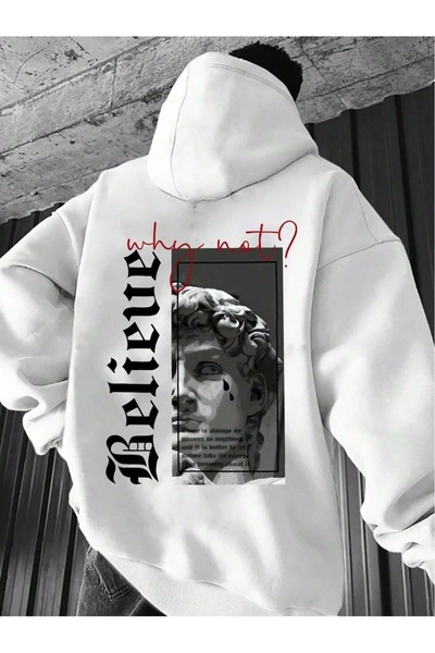 ZAVIXO Men's 3 Thread Urban Style O Oversized Sweatshirt Why Not? Believe – M...