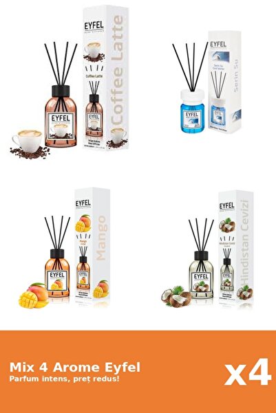 Eyfel Set 4 Mix Eyfel: 1x Cafea, 1x Cool Water, 1x Mango, 1x Nuca De Cocos