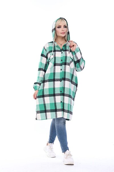 BİrHoşButik Plus Size Lace-Up Hooded Buttoned Trendy Sleeve Elasticized Winte...