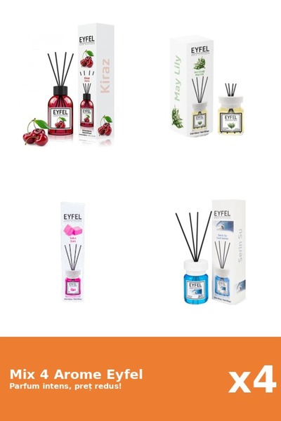 Eyfel Set 4 Mix Eyfel: 1x Bubble Gum, 1x Cirese, 1x Cool Water, 1x Lacramioare