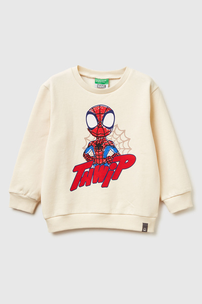 United Colors of Benetton Мъжка суитшърт в цвят екрю с отпечатано лого, етике...