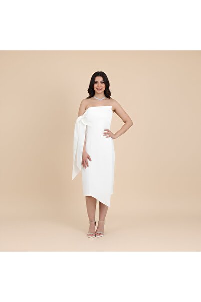 SERA Sophisticated White Midi Dress with Statement Bow