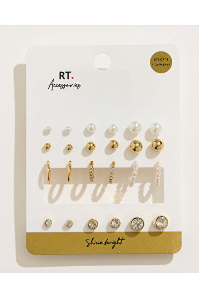 REDTAG Women Gold Embellished Studs Set (12 Pair)