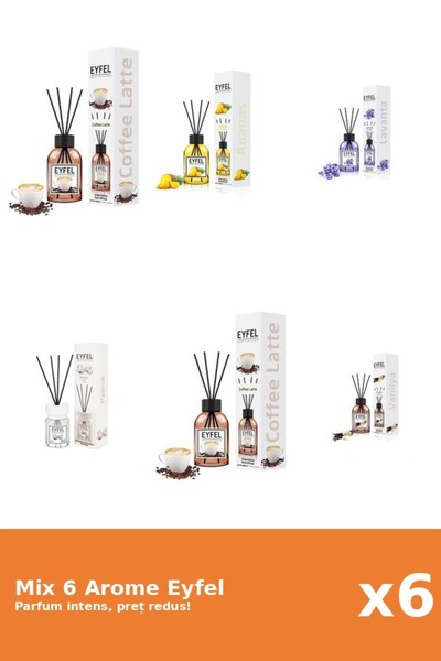 Eyfel Set 6 Mix Eyfel: 1x Ananas, 1x Bumbac, 2x Cafea, 1x Lavanda, 1x Vanilie