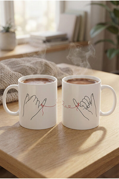 MeshCraft3D Kaderin Kırmızı İpi Temalı Uzak Mesafe İlişkisi Hediye Çift Kupa ...