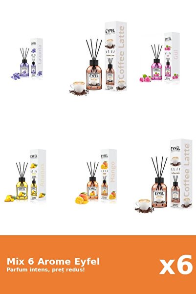 Eyfel Set 6 Mix Eyfel: 1x Ananas, 2x Cafea, 1x Lavanda, 1x Mango, 1x Trandafir