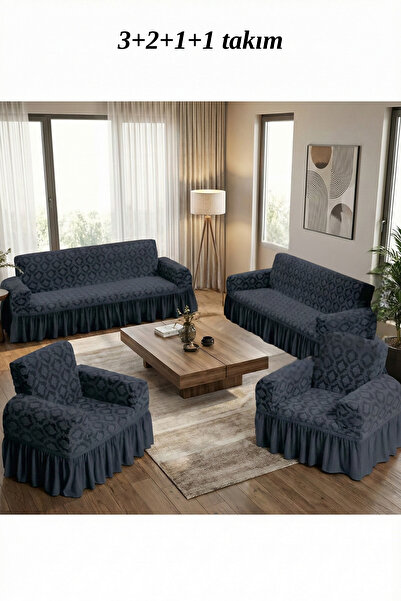 kutlale Jakarlı 3+2+1+1 Osmanlı Desen Koltuk, Kanepe, Çekyat Örtüsü, etekli, ...