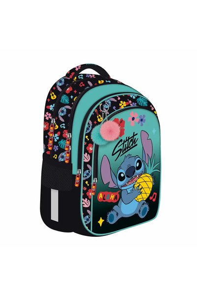 MAJEWSKI Ghiozdan școlar, Stitch Black Aloha, 4 compartimente, 40x28x18 cm