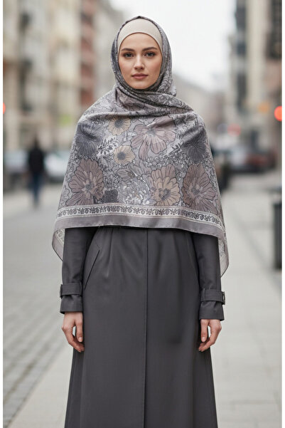 sefamerve Floral Patterned Amber Shawl 70358-01 Mink