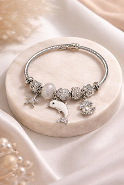 PABALAS Stainless Steel Charm Bracelet – Women's Bracelet with Sea-Themed Dan...