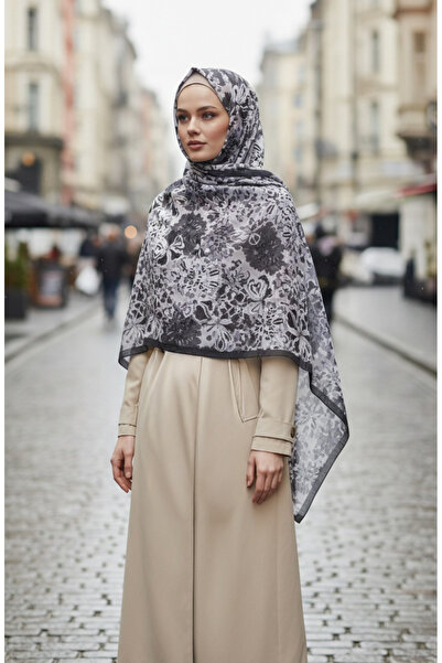 sefamerve Floral Patterned Amber Shawl 70357-05 Smoked