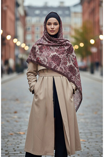 sefamerve Floral Patterned Amber Shawl 70357-11 Plum