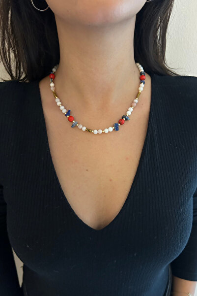 Suerte Accessories Kırmızı Mercan Sodalit ve Hematit Doğal Taş El Yapımı Özel...