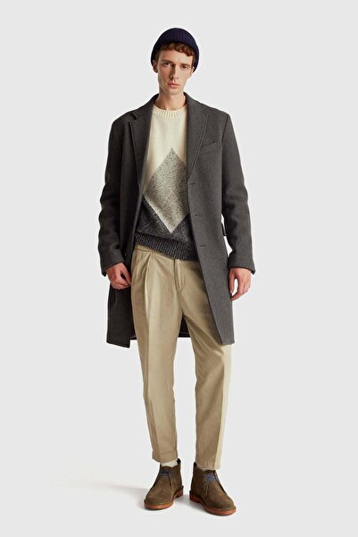 United Colors of Benetton Ecru Men's Erk_Wool Blended Argyle Patterned Ribbed...