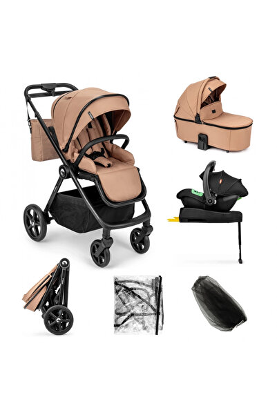 Kidnort Carucior 4 in 1 pentru copii Alskar beige, cu landou, scaun, baza iso...