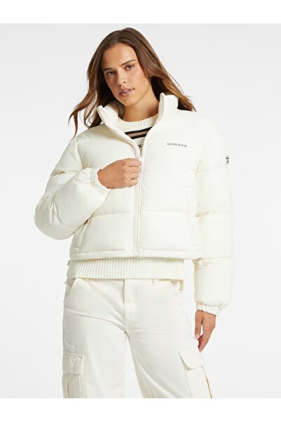 Guess Women's white quilted crop jacket jeans