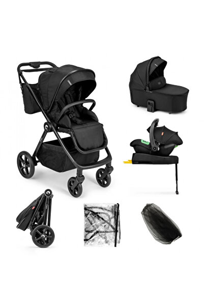 Kidnort Carucior 4 in 1 pentru copii Alskar black, cu landou, scaun, baza iso...