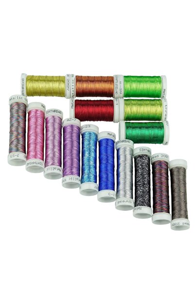 Simthread Embroidery Thread Set 16 Spools - 180 m, Metallic Colors