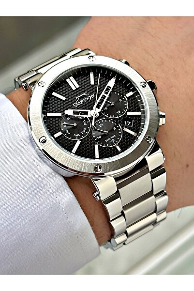 Slazenger Functional Silver-Black Color 10 Atm Water Resistance Steel Case Me...