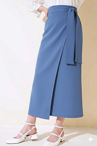 Tesettür Diyarı Women's Helin Hijab Skirt with Bow at the Waist - Dark Blue