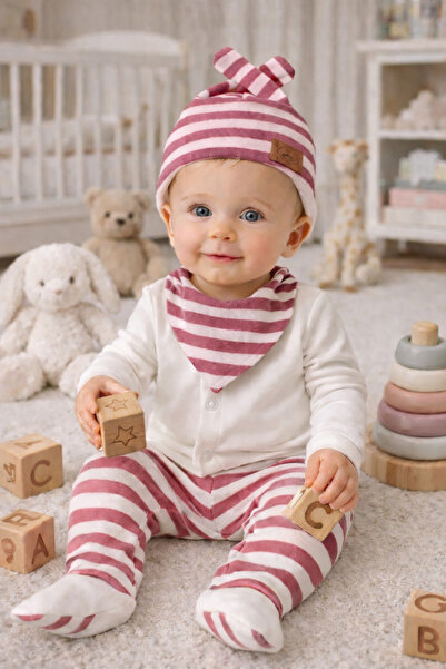 Latelier Midumi Baby, Unisex, Dried Rose, Striped Top and Bottom Set, Set of ...