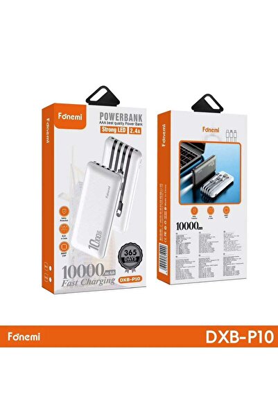 PUKON Fonemi DXB-P10 10000mAh Fast Charging Power Bank with Built-in Cables