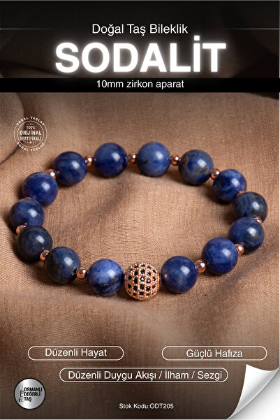 OSMANLI DEĞERLİ TAŞ Certified Sodalite Natural Stone Zircon Apparatus Bracele...
