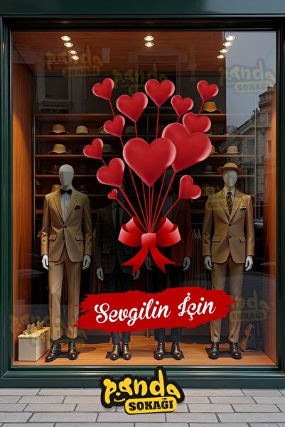 PANDA SOKAĞI مجموعة ملصقات عيد الحب 14 فبراير، ملصق زجاجي لواجهة المتجر