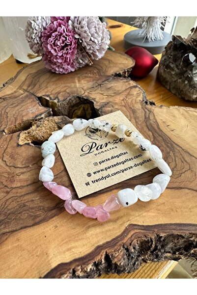 parze doğaltaş Moonstone and Pink Quartz Design Bracelet
