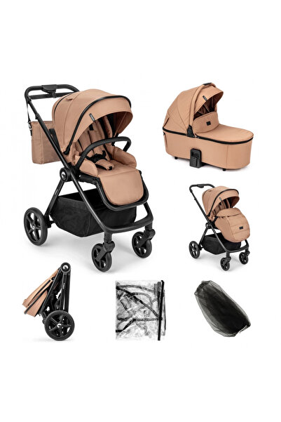 Kidnort Carucior 2 in 1 pentru copii, Alskar beige, cu Landou pliabil, capoti...