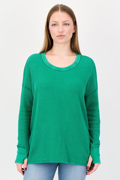 Offline by Aerie كنزة نسائية خضراء اللون، بأكمام طويلة ورقبة دائرية