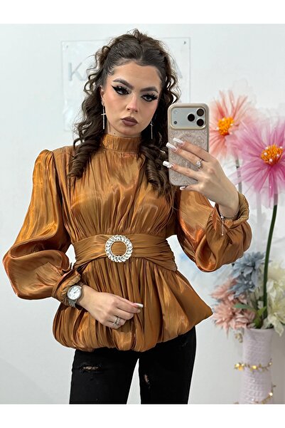 KATYDEA STORE Elegant Satin Shirt for Women with Long Sleeves and Marked Waist