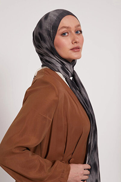 LuvenSara Patterned Silk Shawl - Night Anthracite