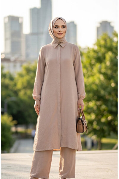 sefamerve Aerobin Fabric Tunic Trousers Double Set 4142-09 Beige