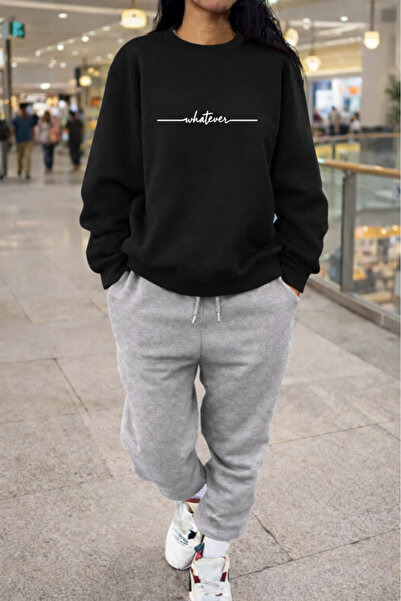 Pink Sky Unisex Whatever Printed Crew Neck Sweatshirt & Jogger Tracksuit Set ...