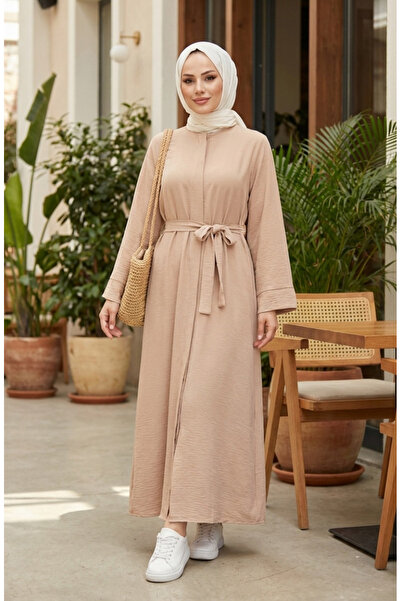 sefamerve Ferace cu centură din material Aerobin 4043-03 Bej