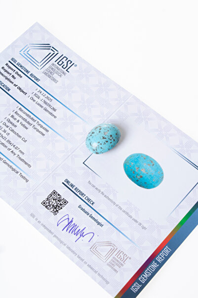 OSMANLI DOĞAL TAŞ Sertifikalı Turkuaz Kabaşon (S.K:332)