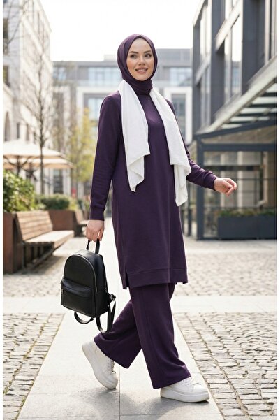 sefamerve Slit Detailed Tracksuit Set 3083-15 Purple