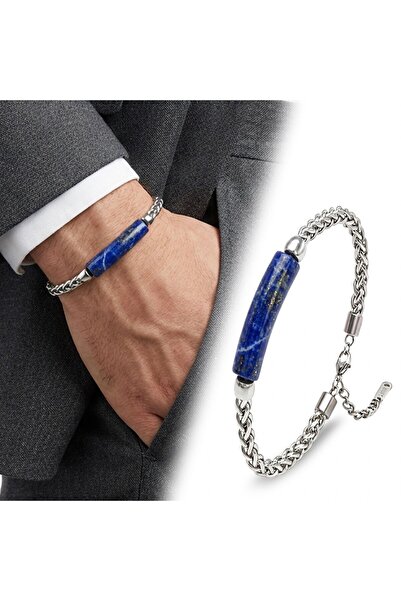 Kuşkaya Ticaret Lapis Natural Stone and Adjustable Steel Chain Bracelet |   1...