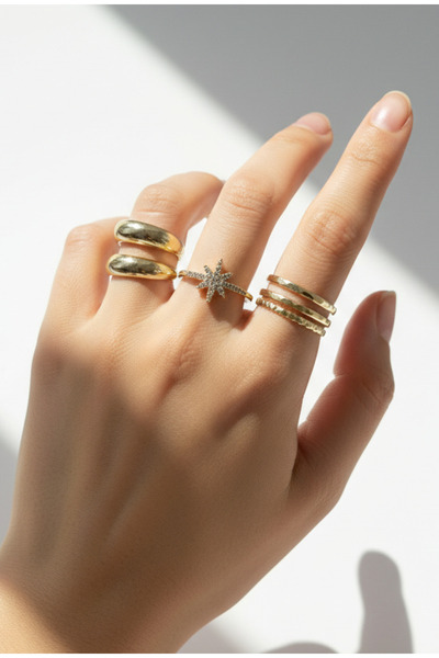 Ervalina 6'lı Zirkon Taşlı Kutup Yüzük Seti