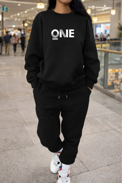 Pink Sky Unisex One Printed Crew Neck Sweatshirt & Jogger Tracksuit Set Overs...