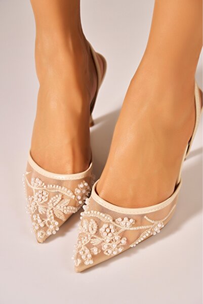 Joana Beige Women's Elegant Faux Leather Shoes Size 36