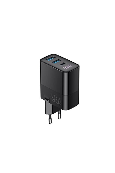 Havit Încărcător de perete UCLE001 UE, 2 USB-A, 1 USB-C, 30W, Negru