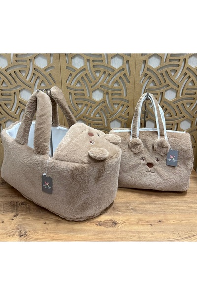 Mini Chics Luxury Plush Fabric Teddy Bear Embroidered Baby Carrier & Bag Momm...