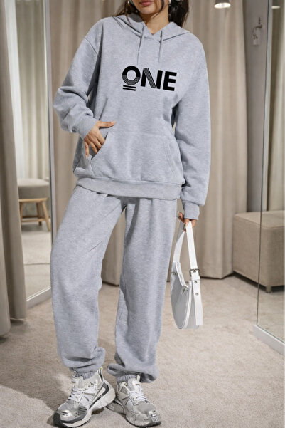 Pink Sky Unisex One Printed Hooded Sweatshirt & Jogger Tracksuit Set Oversized