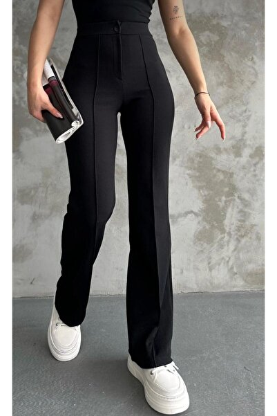 MRİABE Pantaloni Palazzo Paca negri pentru femei, cu talie înaltă