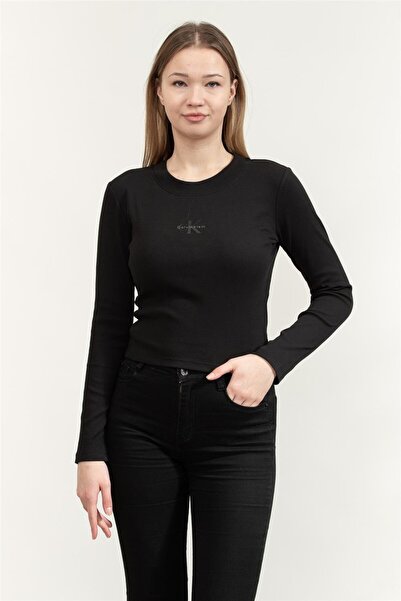 Calvin Klein Tricou A- Ls Monogram Baby Tee pentru femei, cu decolteu rotund