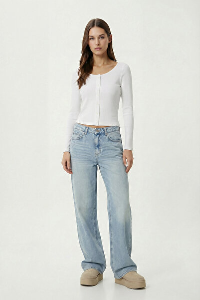 Lovelyİstanbul Button Detailed Corded Fabric Knitted Blouse Lze0010 Ekru