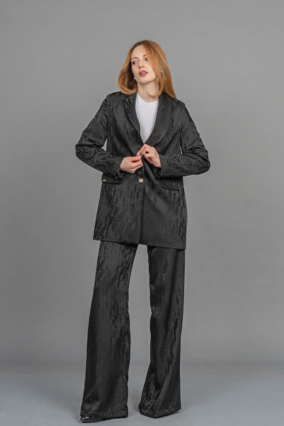 MissVina Self-Patterned Double Button Jacket and Trousers with Pin Detail Set...