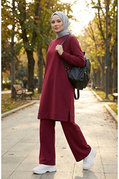 sefamerve Slit Detailed Tracksuit Set 3083-08 Claret Red
